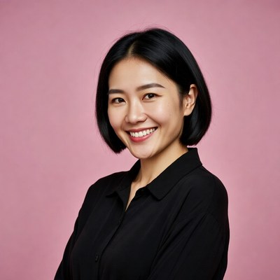 Asian woman smiling in black shirt