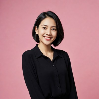 Asian woman smiling in black shirt