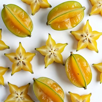 Fresh Sliced Starfruit on White Background