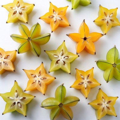 Sliced Starfruit on White Background