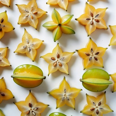 Carambola slices on white background
