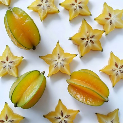 Starfruit slices on white background