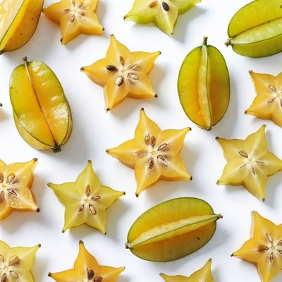 Starfruit slices on white background