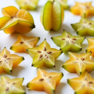 Sliced Starfruit on White Background