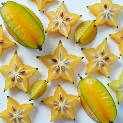 Starfruit Slices on White Background