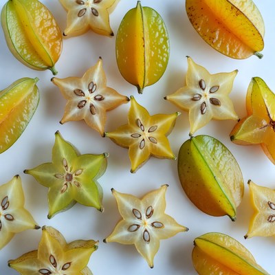 Starfruit slices on white background
