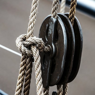 Rusty Pulley with Ropes on Boat