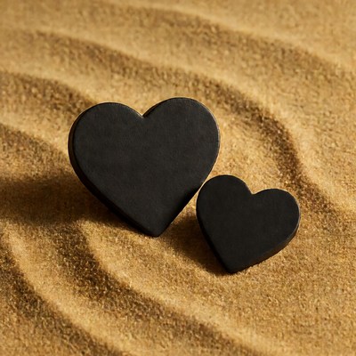 Two Black Hearts on Sand