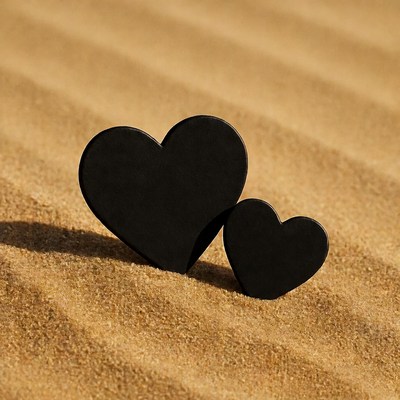 Two Black Hearts on Sand