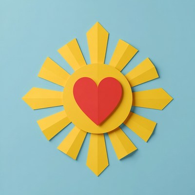 Red Heart in Yellow Sunburst
