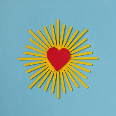 Red Heart with Yellow Sunburst