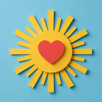 Red Heart in Yellow Sunburst