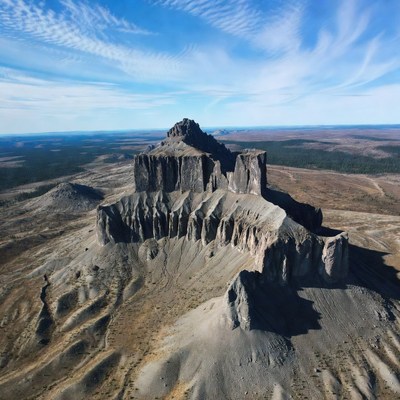 Towering Mesa in Desert Landscape