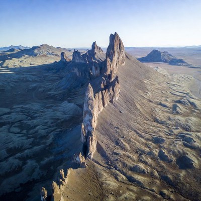 Towering rock formations in desert landscape