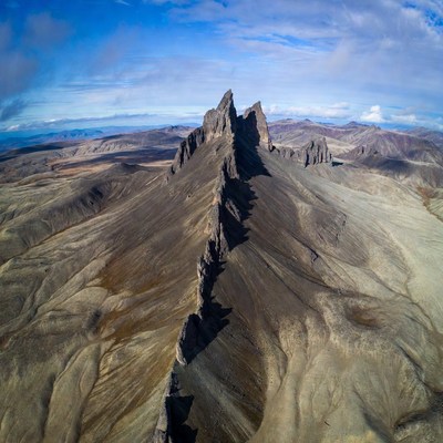 Dramatic mountain peak in desert landscape