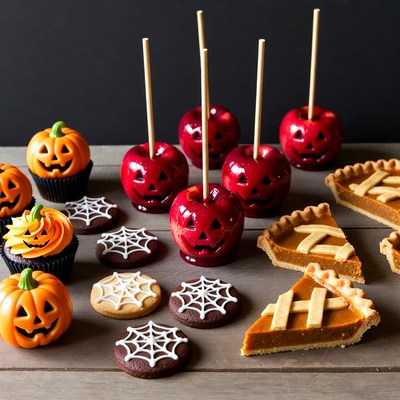 Halloween Candy Apples and Pumpkin Pies