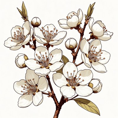 White Apricot Blossoms Illustration