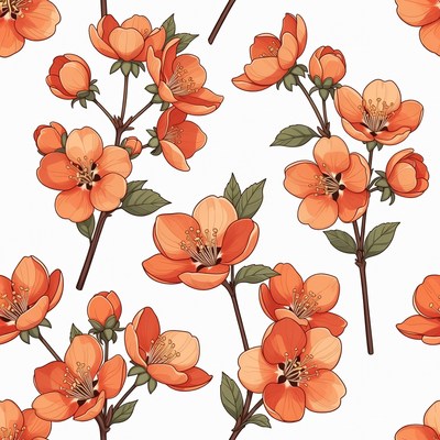 Orange Blossom Flowers Seamless Pattern