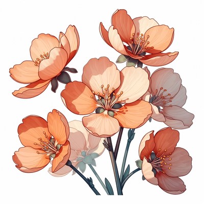 Peach Blossoms Illustration on White