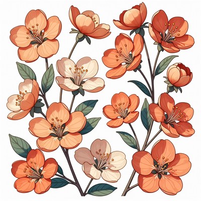 Peach Blossom Flowers Illustration