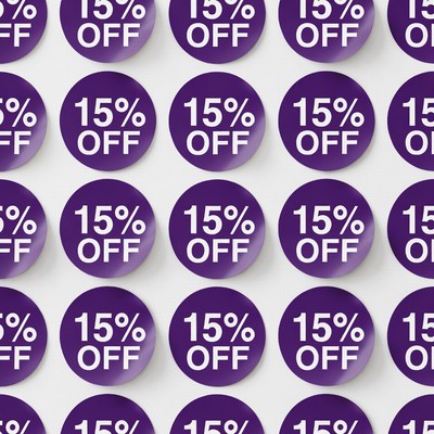 15% Off Purple Discount Stickers