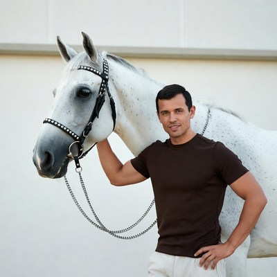 Man holding white horse