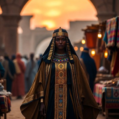 African woman in Egyptian attire at market