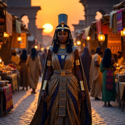 African Queen in Ancient Egyptian Market