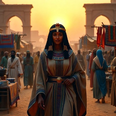 Egyptian Queen in Ancient Marketplace