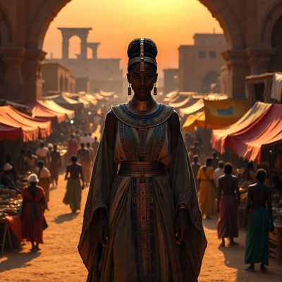 African Queen in Ancient Egyptian Market