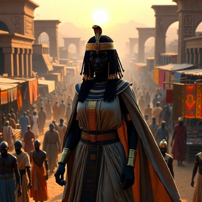 Egyptian Queen in Ancient Marketplace