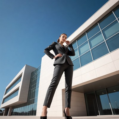 Business woman posing outside modern building