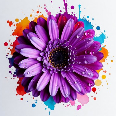 Purple Daisy with Colorful Splashes
