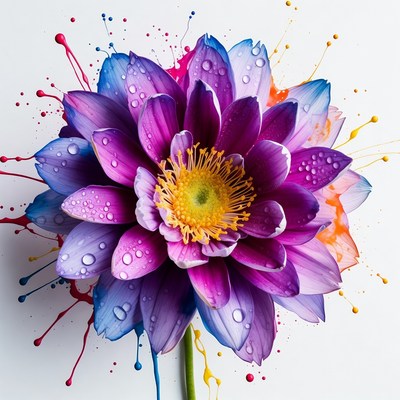 Purple Lotus Flower with Water Droplets