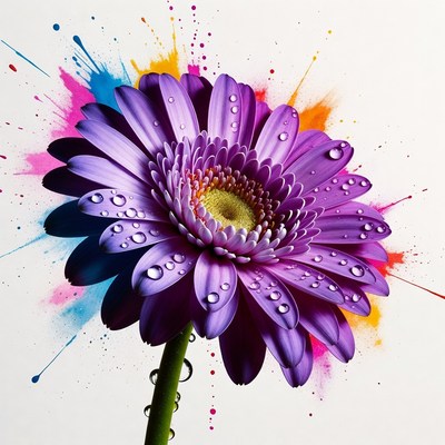 Purple Daisy with Water Droplets