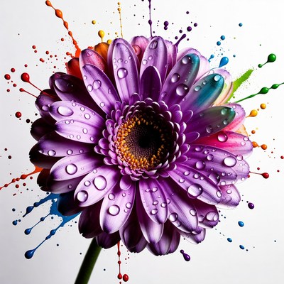 Purple Daisy with Color Splashes