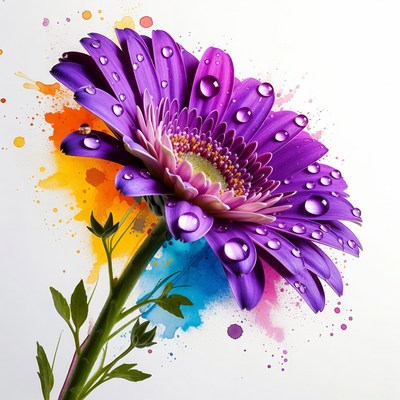 Purple Daisy with Water Droplets