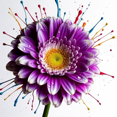 Purple Daisy with Color Splashes
