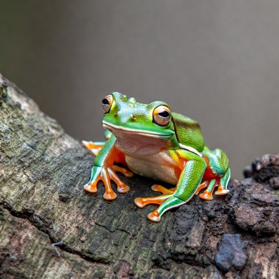 Colorful tree frog on branch