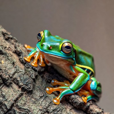 Colorful tree frog on branch