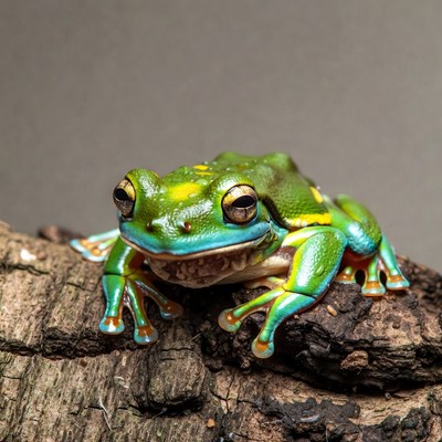 Colorful tree frog on branch