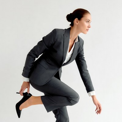 Business woman lifting high heel shoe