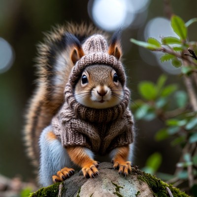 Cute squirrel wearing knitted sweater