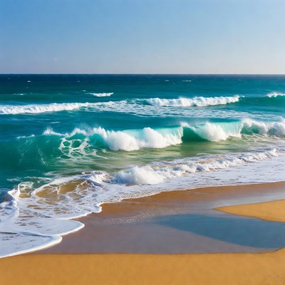 Ocean Waves Crashing on Sandy Beach