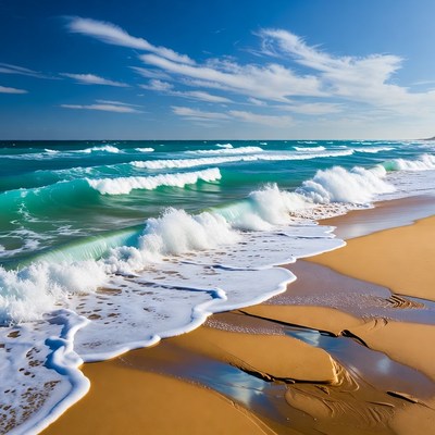 Ocean Waves Crashing on Sandy Beach
