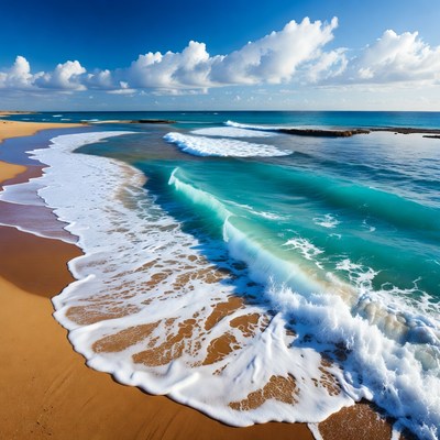 Turquoise Waves Crashing on Sandy Beach