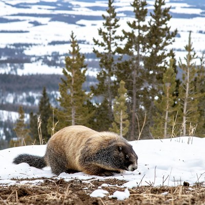 Fisher in snowy forest landscape