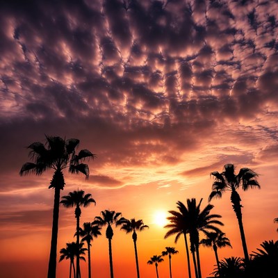 Palm Trees Silhouette at Sunset