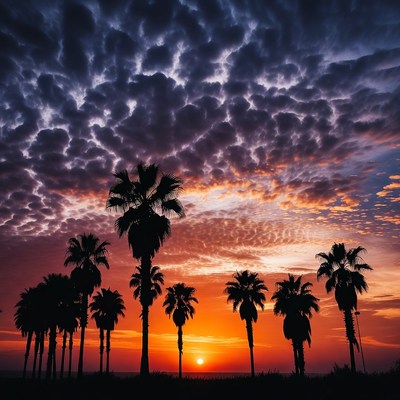 Palm Trees Silhouette at Sunset