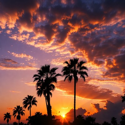 Palm Trees Silhouette at Sunset